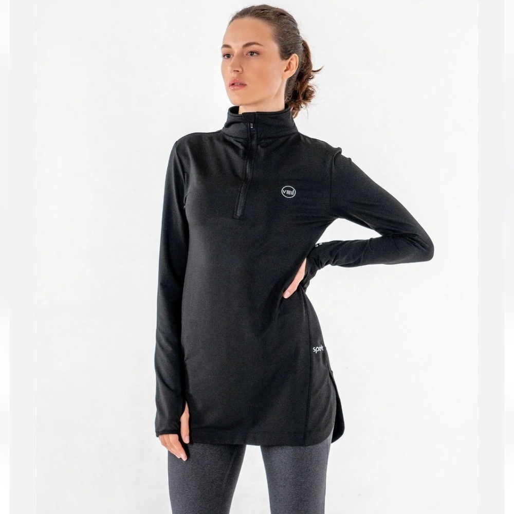 Veil Spark Jacket Half Zip Womens 2XL Black Pullover Athletic Modest Tunic NEW